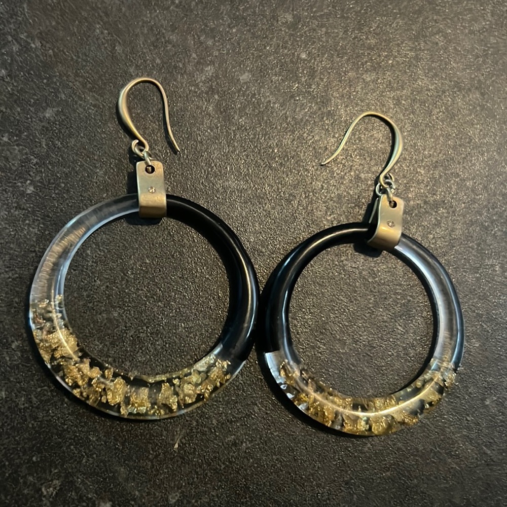 Gold Flake Acrylic and Brass Hoops